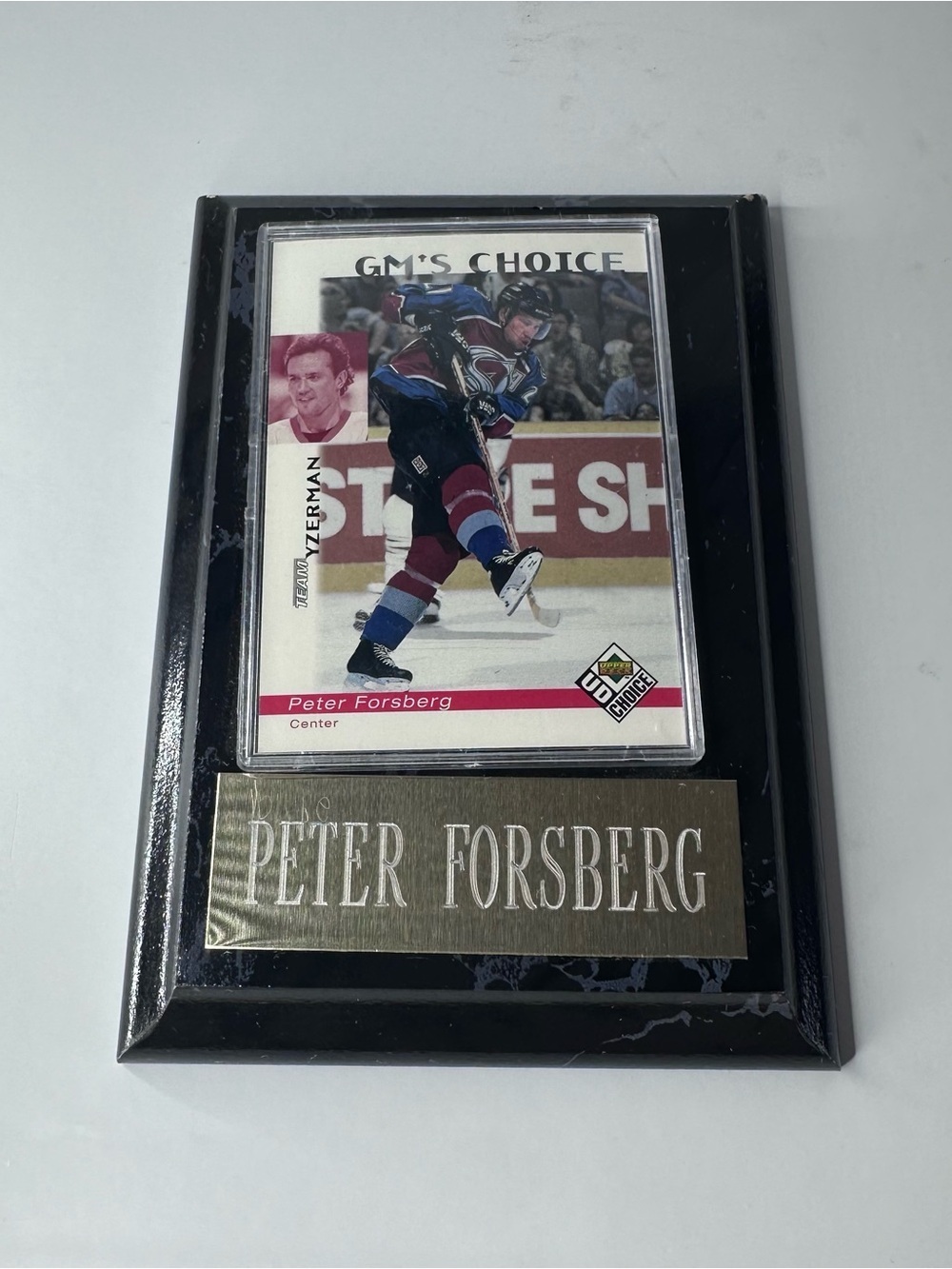 Peter Forsberg Upper Deck GM's Choice Card Display Plaque Avalanche NHL